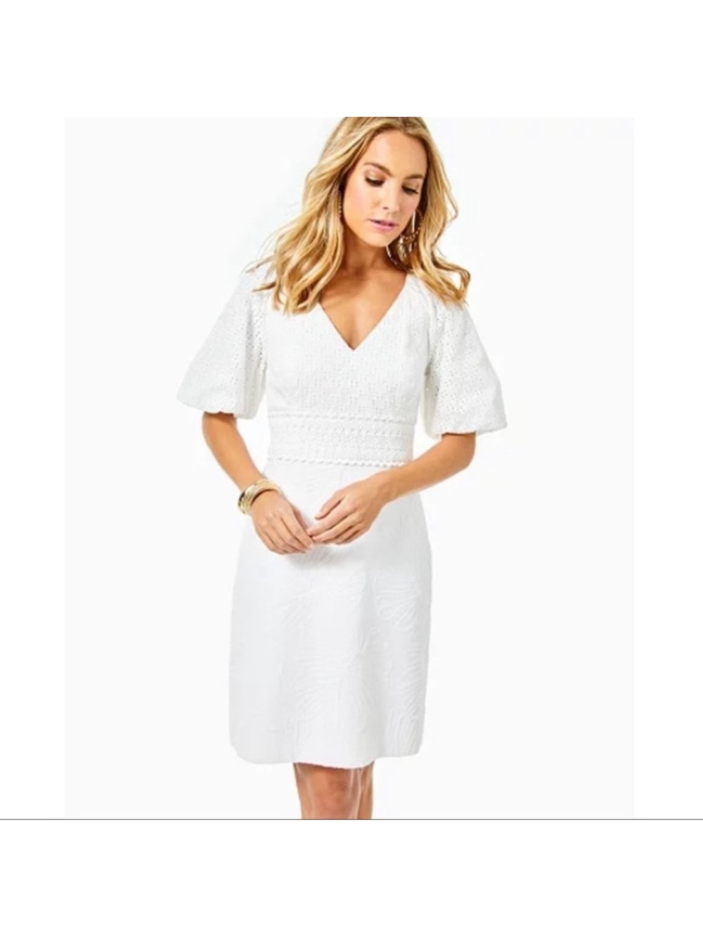 Lilly Pulitzer Jazlyn White V-Neck Textured A-Line Dress sz 4